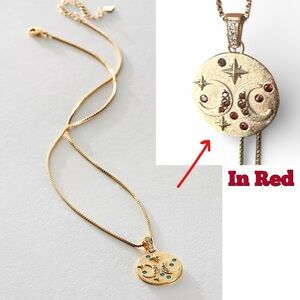 Free People Gold Celestial Pendant Necklace with Blue and Red Accents